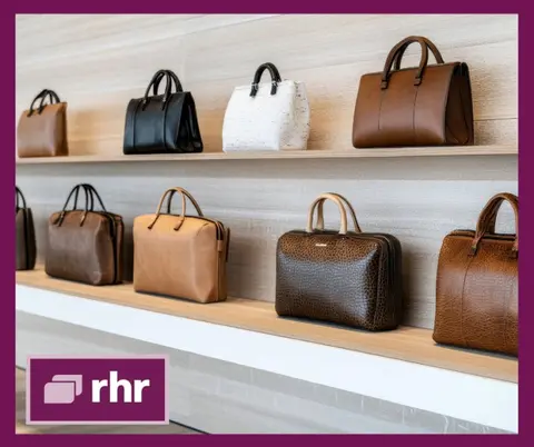 Handbags on shop rack